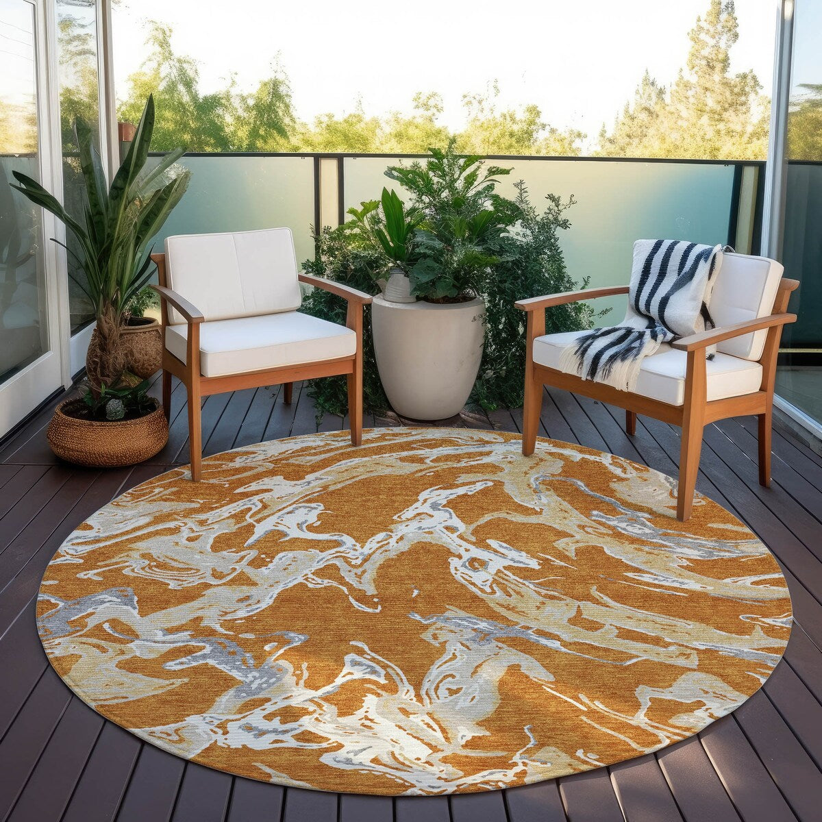 Machine Washable Indoor/ Outdoor Modern Wave Chantille Rug