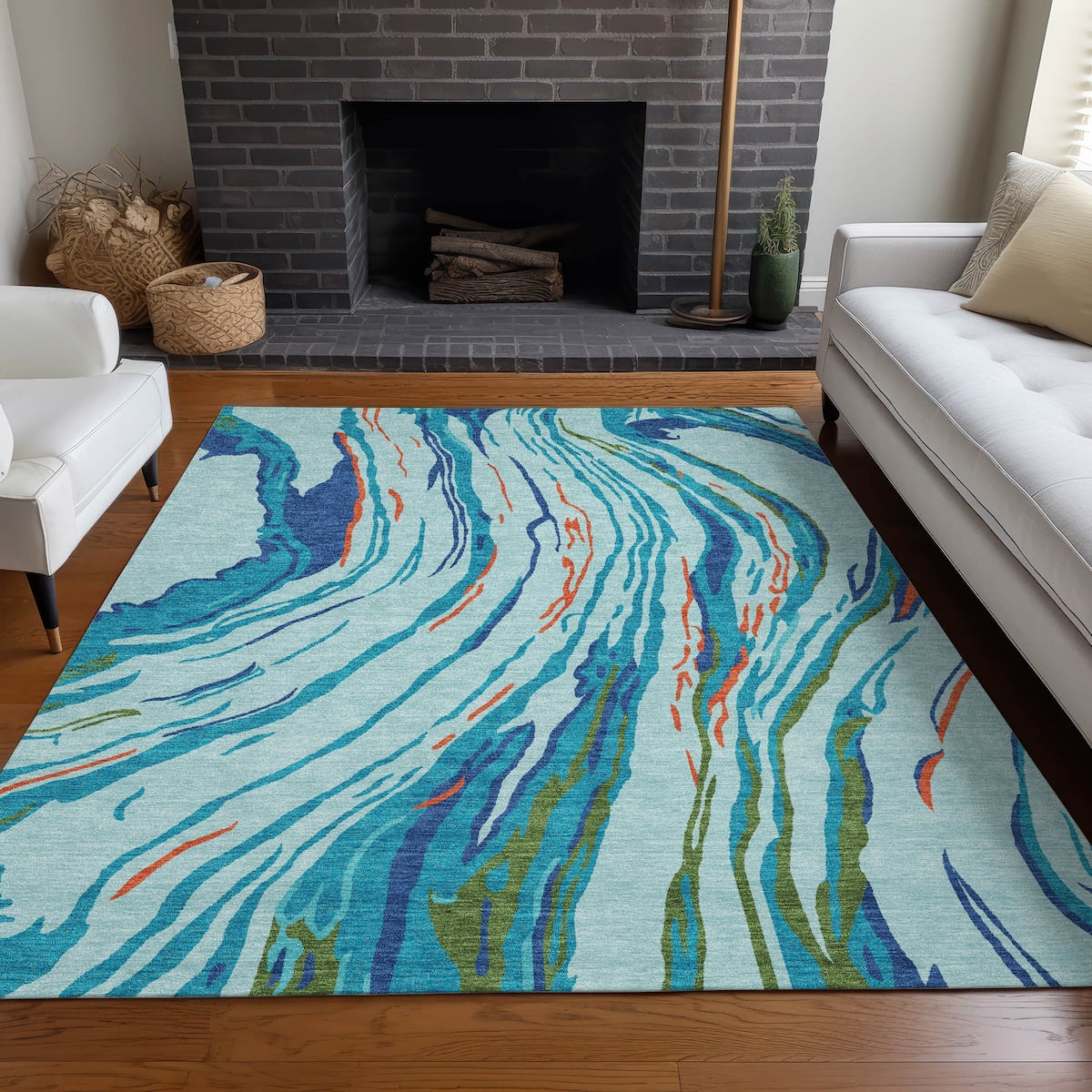 Machine Washable Indoor/ Outdoor Modern Wave Chantille Rug