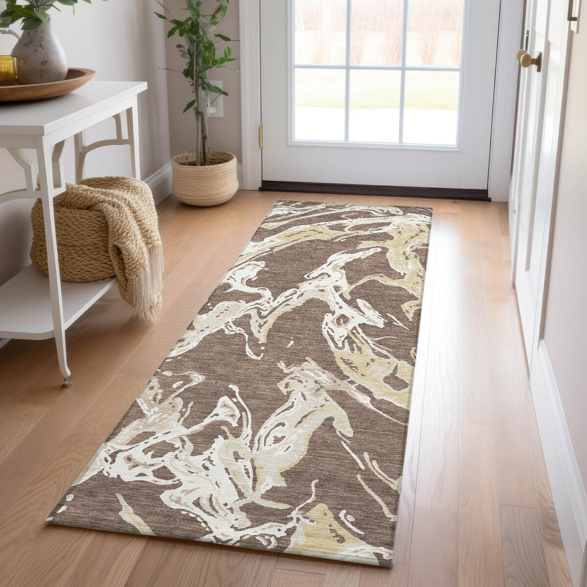 Machine Washable Indoor/ Outdoor Modern Wave Chantille Rug