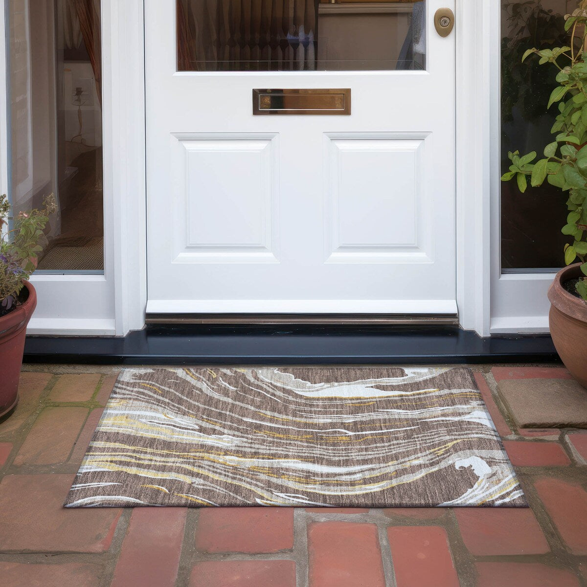 Machine Washable Indoor/ Outdoor Modern Wave Chantille Rug