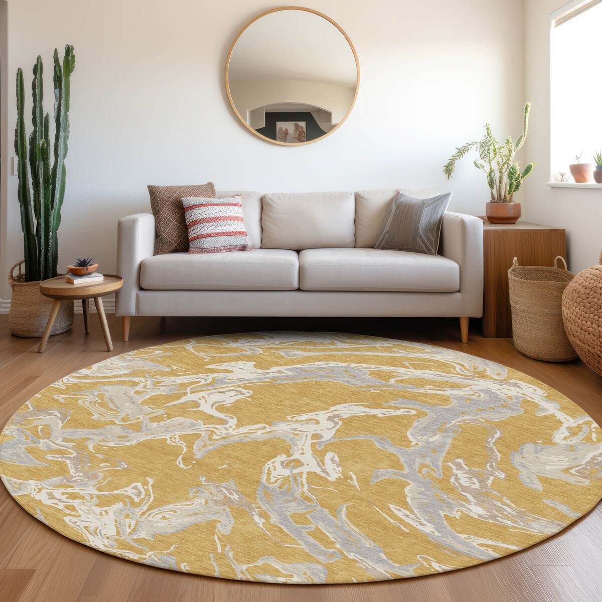 Machine Washable Indoor/ Outdoor Modern Wave Chantille Rug