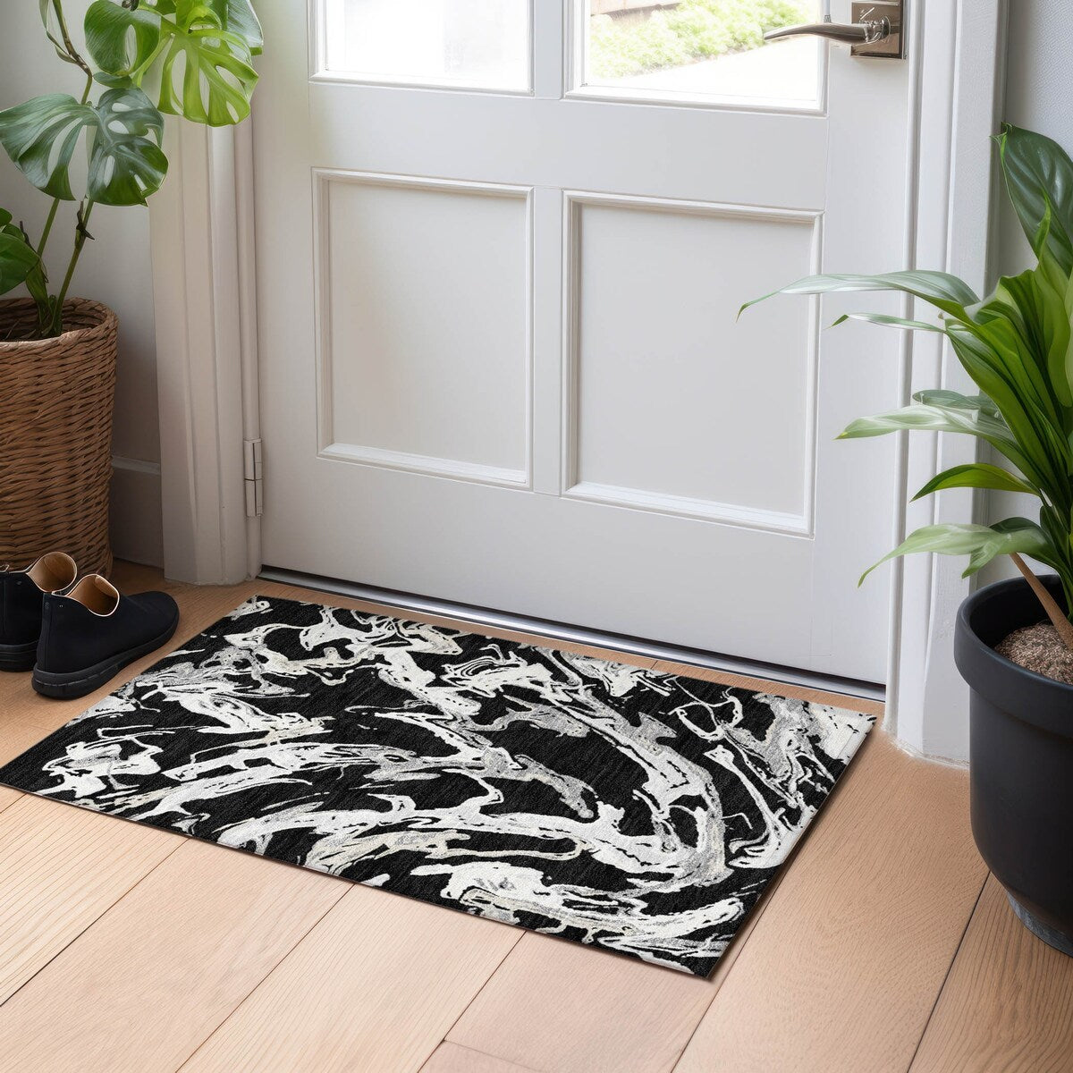 Machine Washable Indoor/ Outdoor Modern Wave Chantille Rug