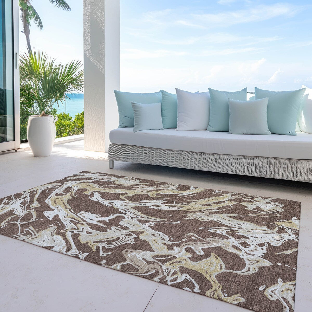 Machine Washable Indoor/ Outdoor Modern Wave Chantille Rug