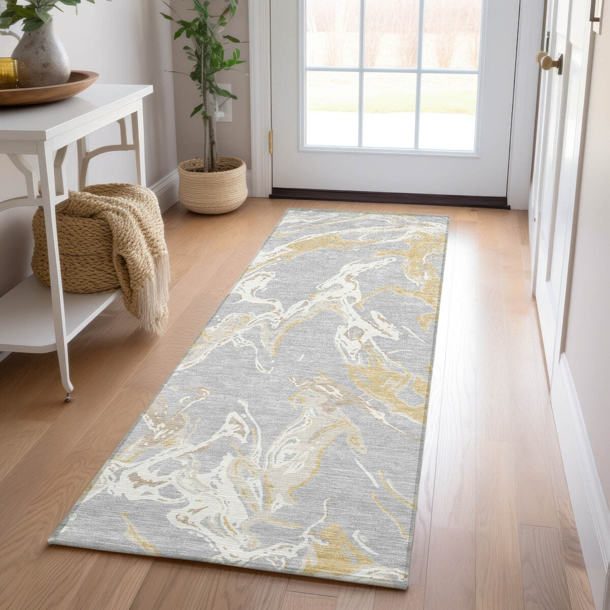 Machine Washable Indoor/ Outdoor Modern Wave Chantille Rug