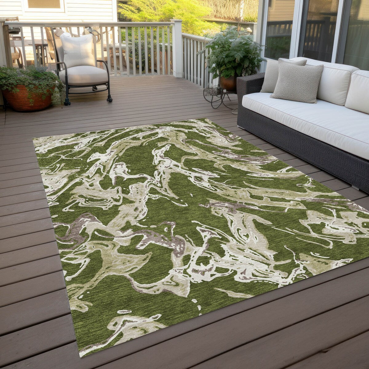 Machine Washable Indoor/ Outdoor Modern Wave Chantille Rug
