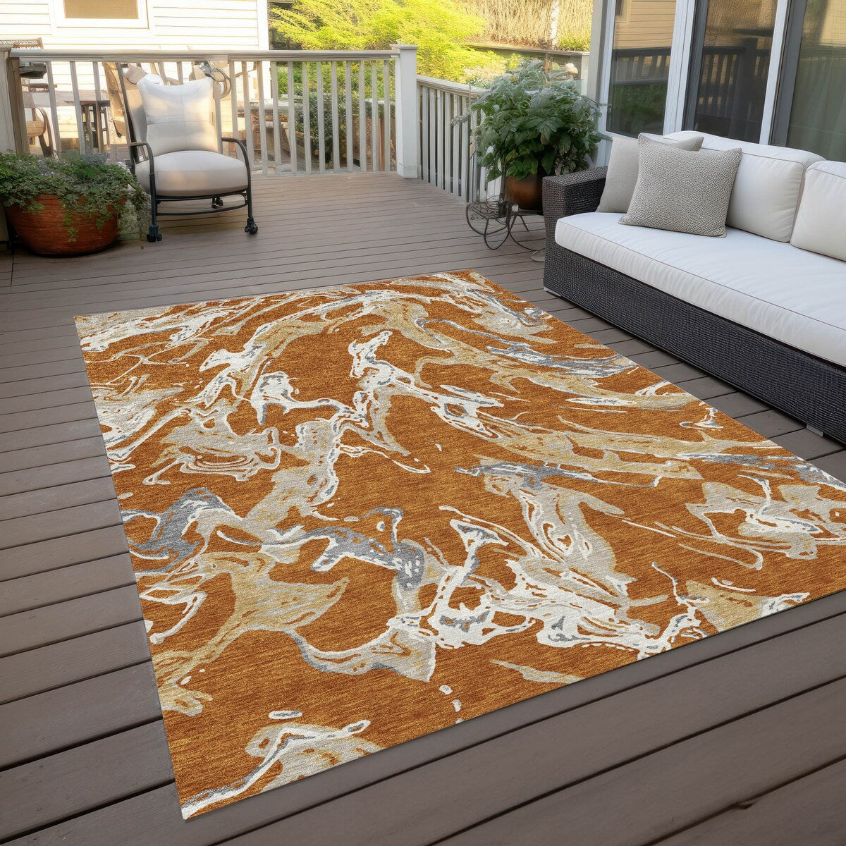 Machine Washable Indoor/ Outdoor Modern Wave Chantille Rug