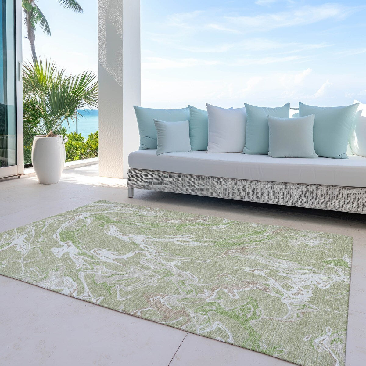 Machine Washable Indoor/ Outdoor Modern Wave Chantille Rug