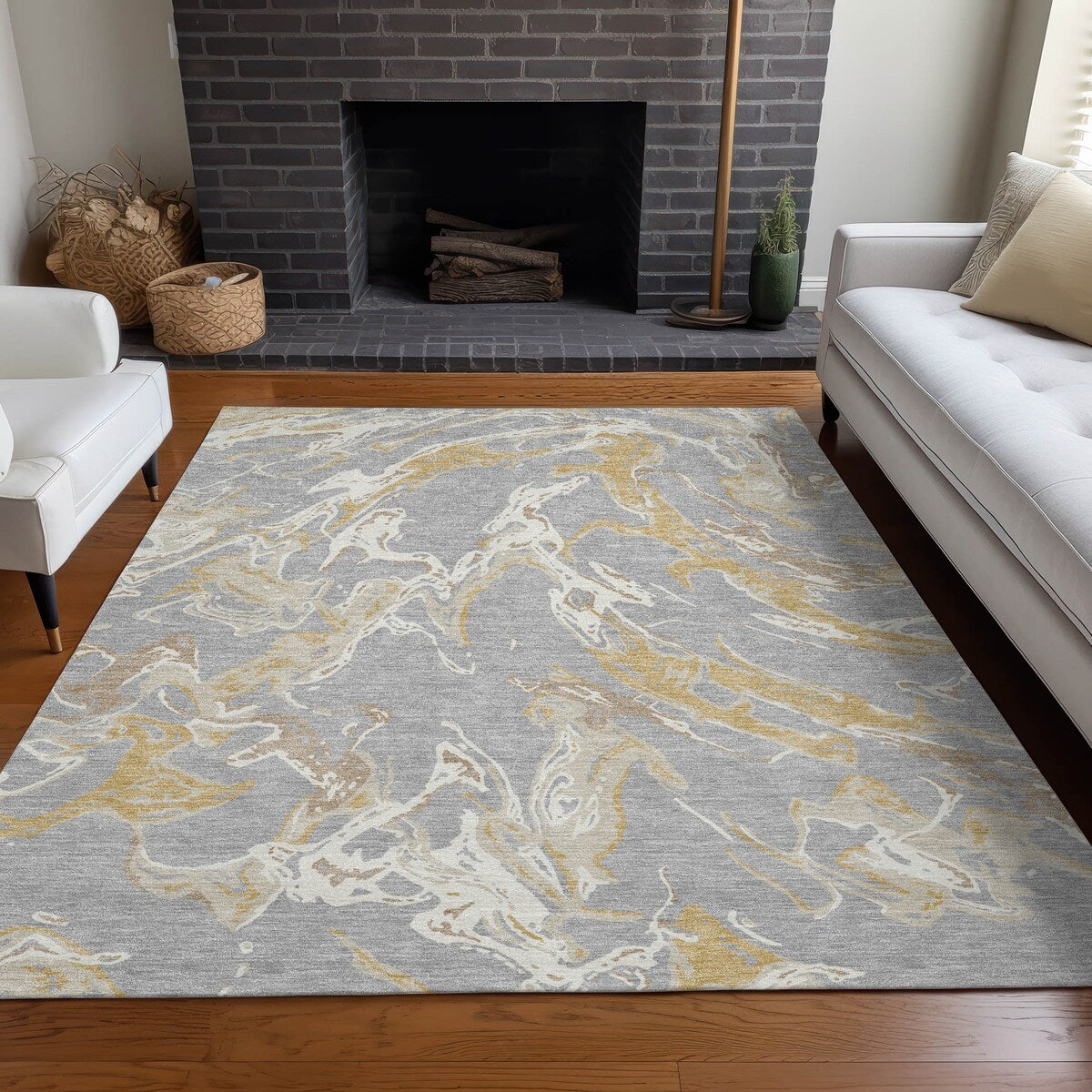 Machine Washable Indoor/ Outdoor Modern Wave Chantille Rug