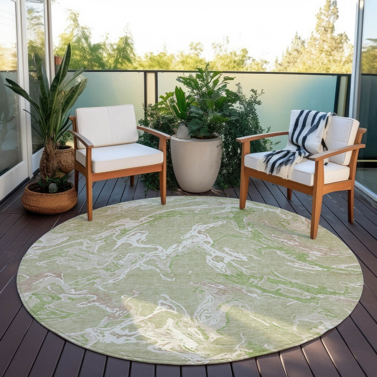 Machine Washable Indoor/ Outdoor Modern Wave Chantille Rug