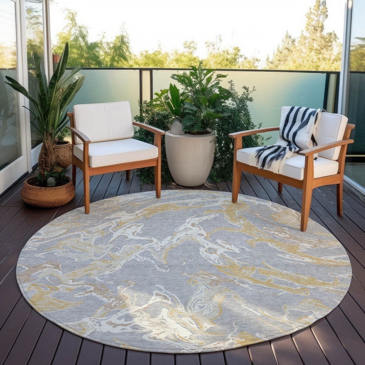Machine Washable Indoor/ Outdoor Modern Wave Chantille Rug