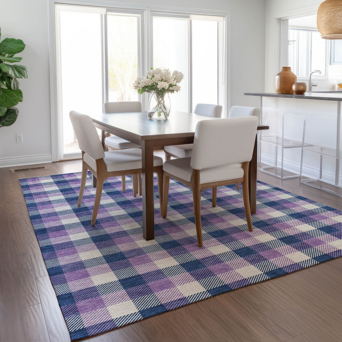 Machine Washable Indoor/ Outdoor Plaid Chantille Rug