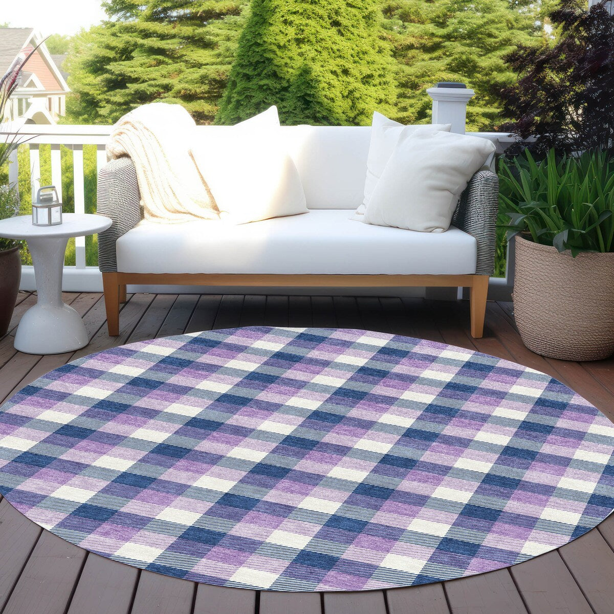 Machine Washable Indoor/ Outdoor Plaid Chantille Rug