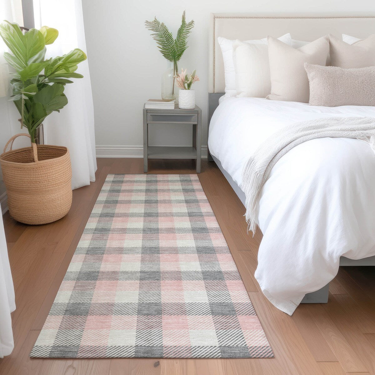 Machine Washable Indoor/ Outdoor Plaid Chantille Rug