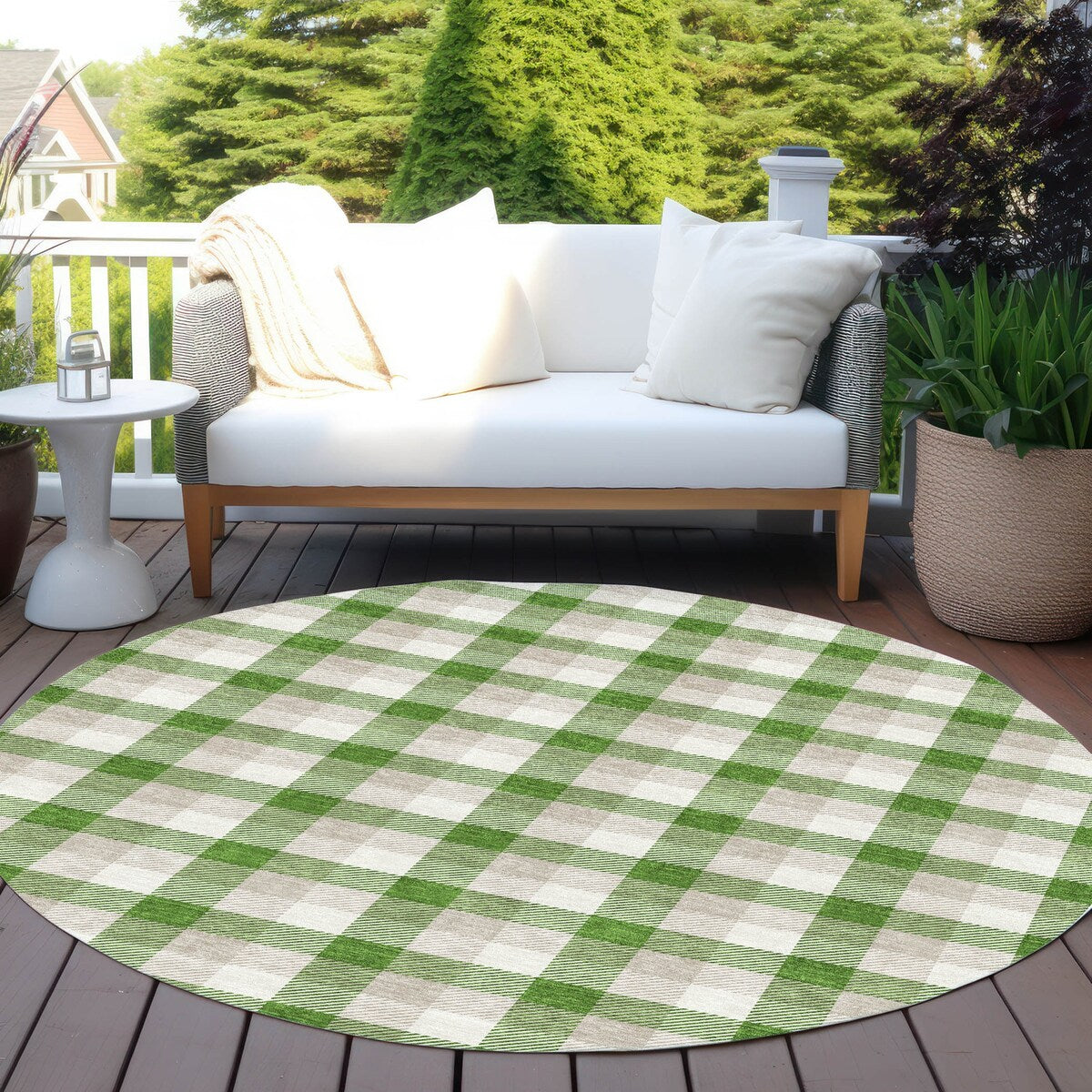Machine Washable Indoor/ Outdoor Plaid Chantille Rug