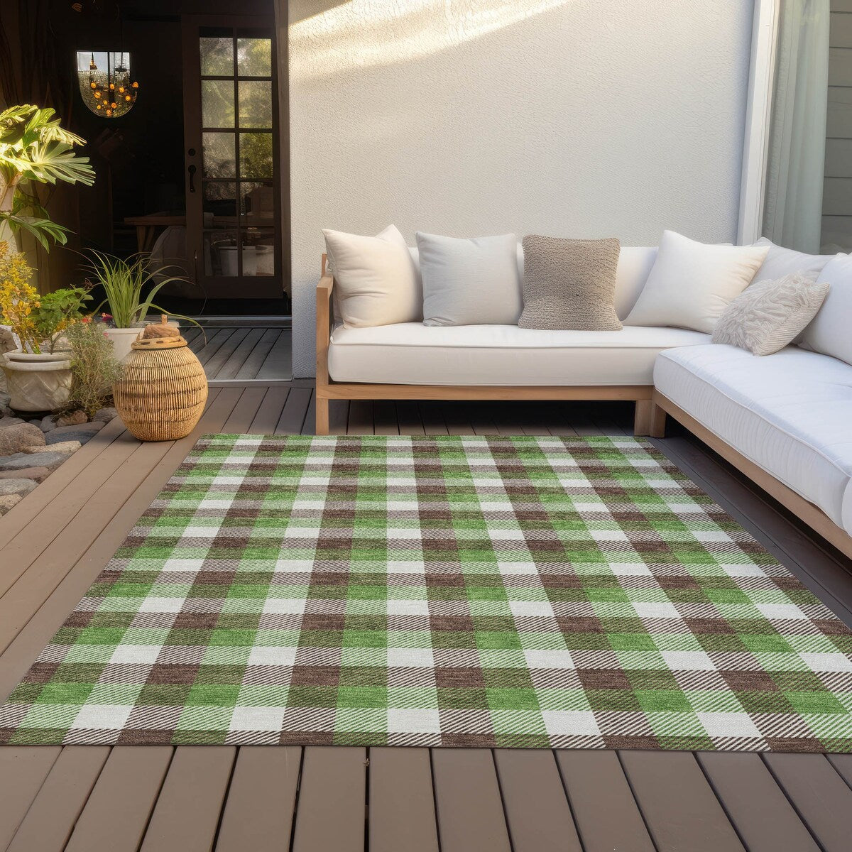 Machine Washable Indoor/ Outdoor Plaid Chantille Rug