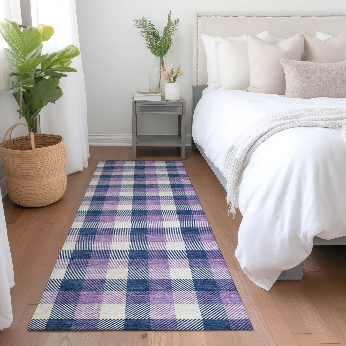 Machine Washable Indoor/ Outdoor Plaid Chantille Rug
