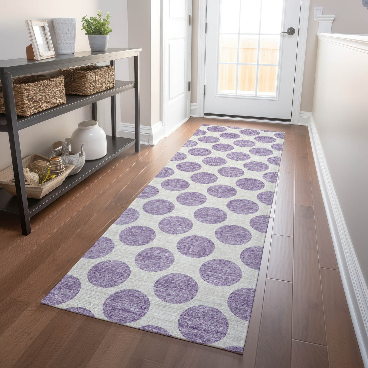 Machine Washable Indoor/ Outdoor Polka Dots Chantille Rug