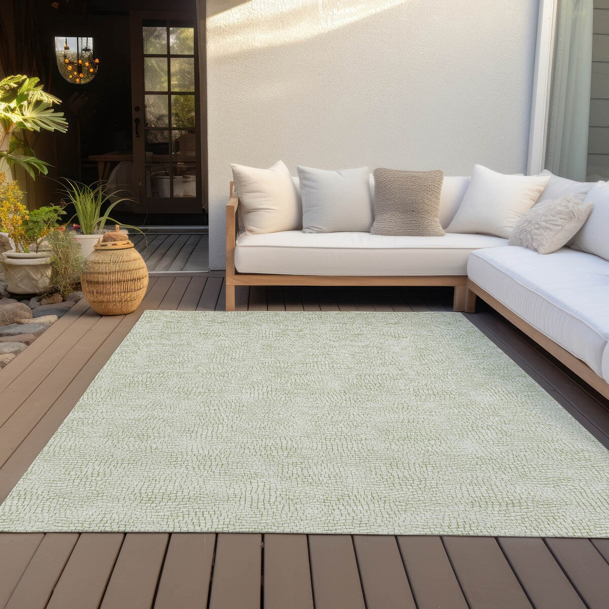 Machine Washable Indoor/ Outdoor Solid Causal Chantille Rug