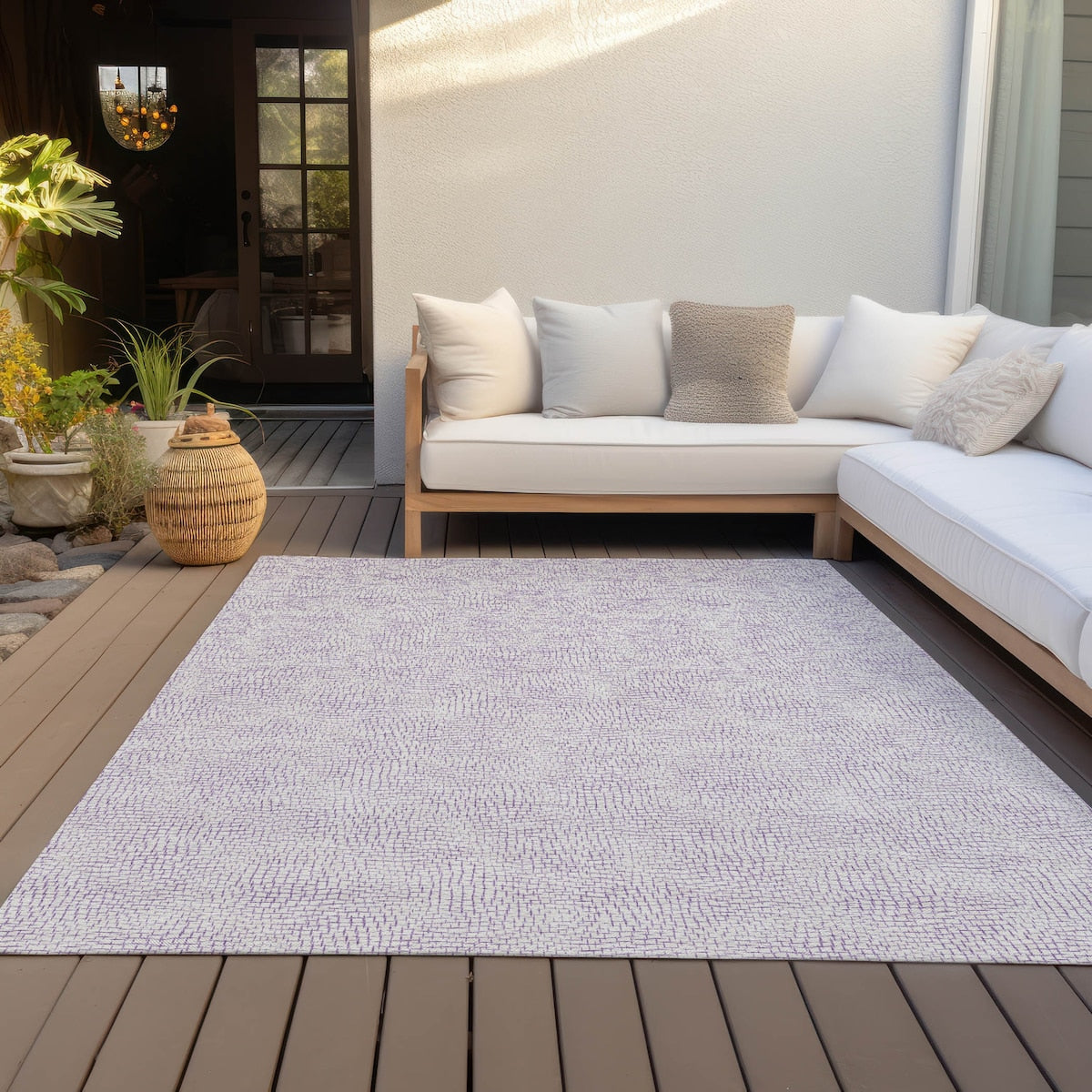 Machine Washable Indoor/ Outdoor Solid Causal Chantille Rug
