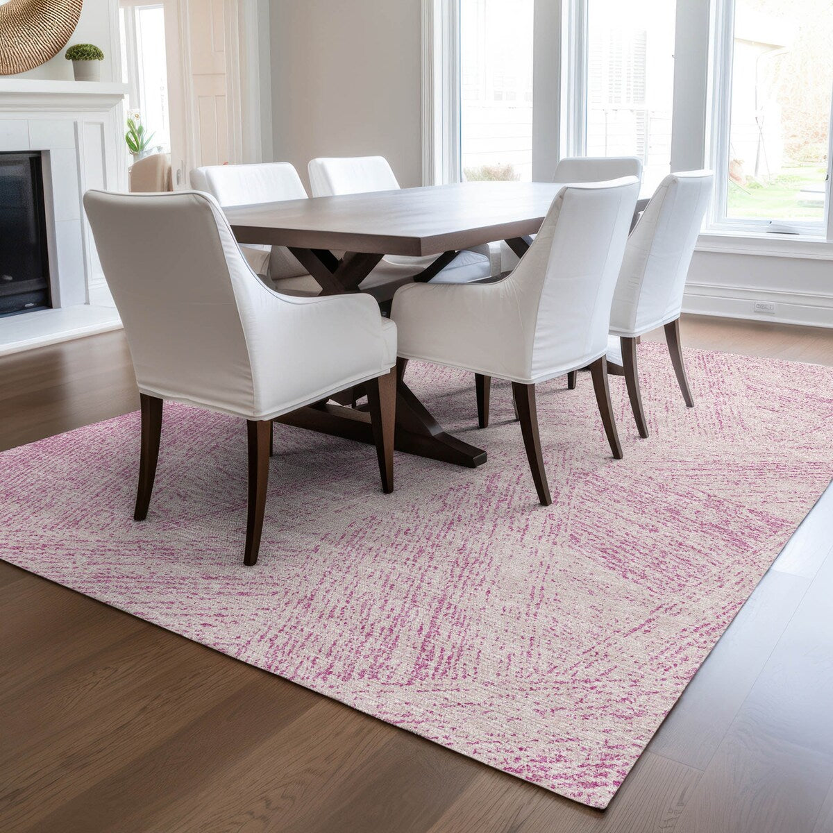 Machine Washable Indoor/ Outdoor Solid Geo Chantille Rug