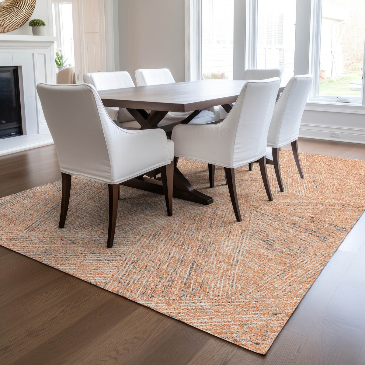 Machine Washable Indoor/ Outdoor Solid Geo Chantille Rug