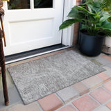 Machine Washable Indoor/ Outdoor Solid Geo Chantille Rug
