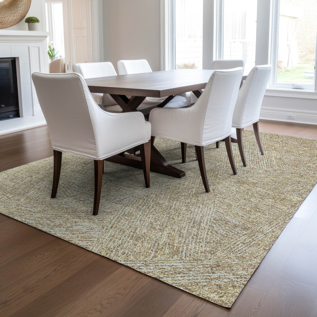 Machine Washable Indoor/ Outdoor Solid Geo Chantille Rug