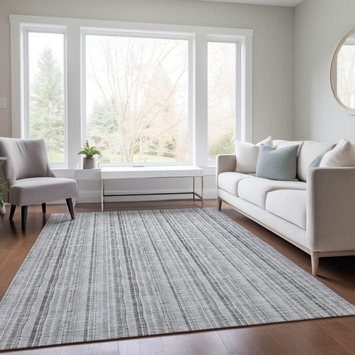 Machine Washable Indoor/ Outdoor Stripe Chantille Rug