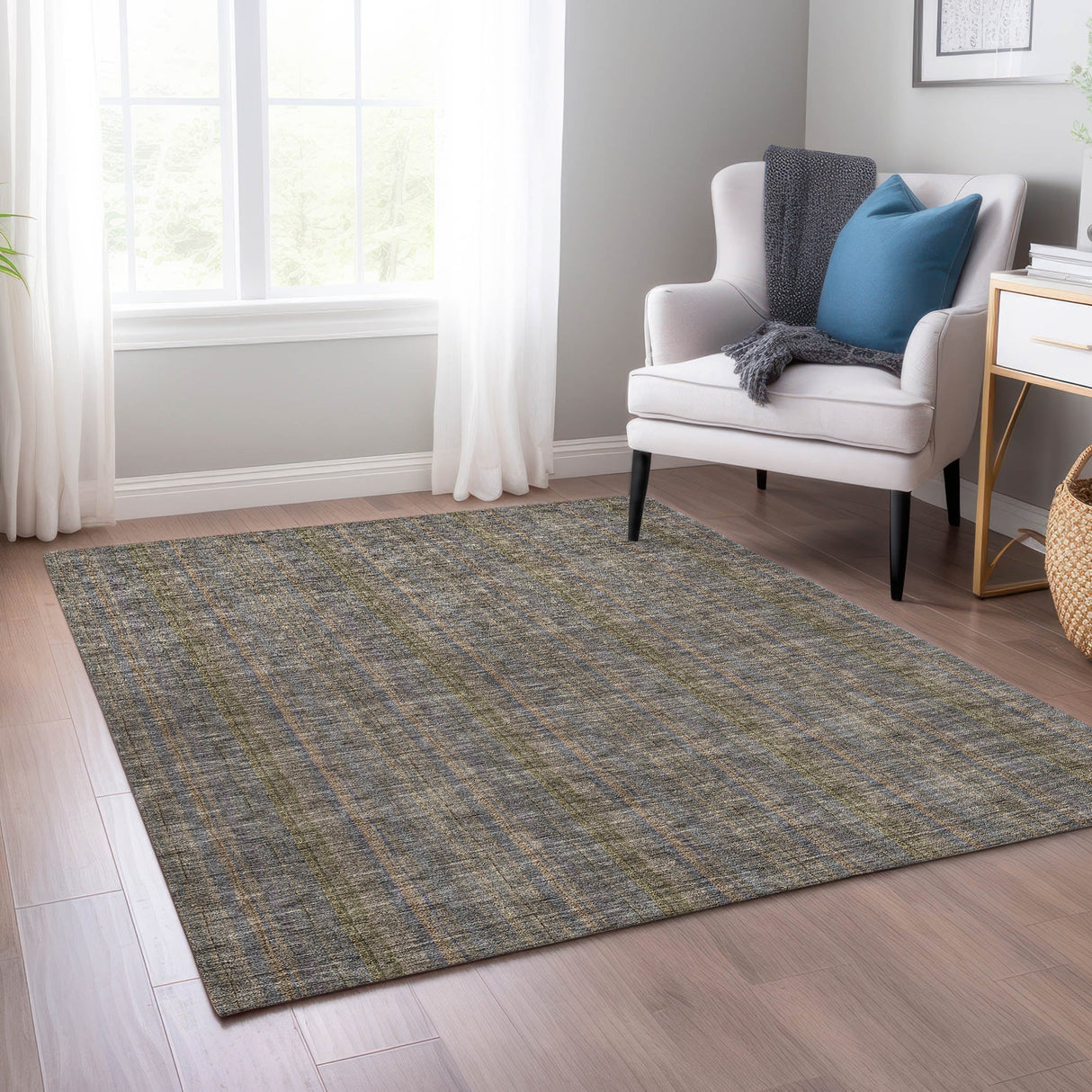 Machine Washable Indoor/ Outdoor Stripe Chantille Rug