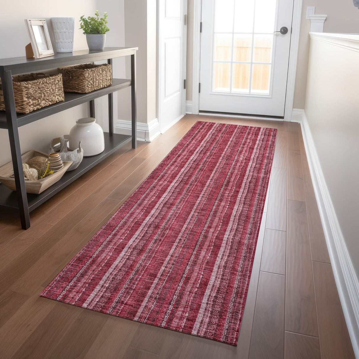 Machine Washable Indoor/ Outdoor Stripe Chantille Rug