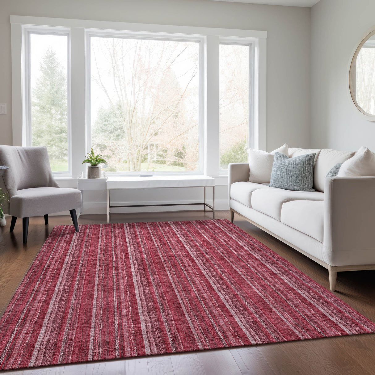 Machine Washable Indoor/ Outdoor Stripe Chantille Rug