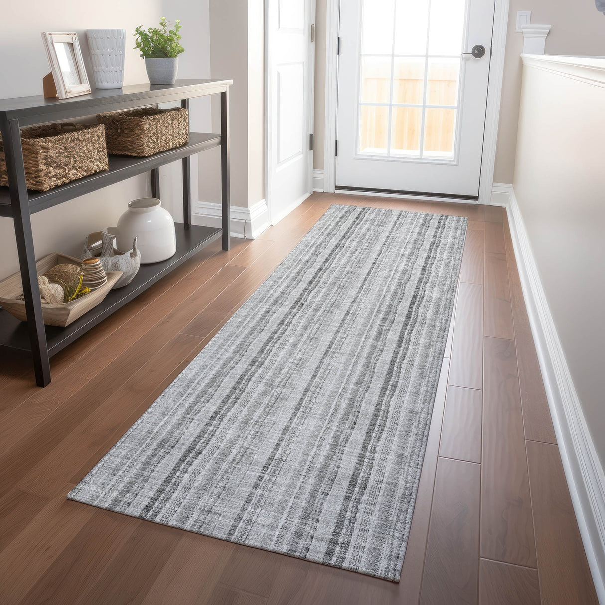 Machine Washable Indoor/ Outdoor Stripe Chantille Rug