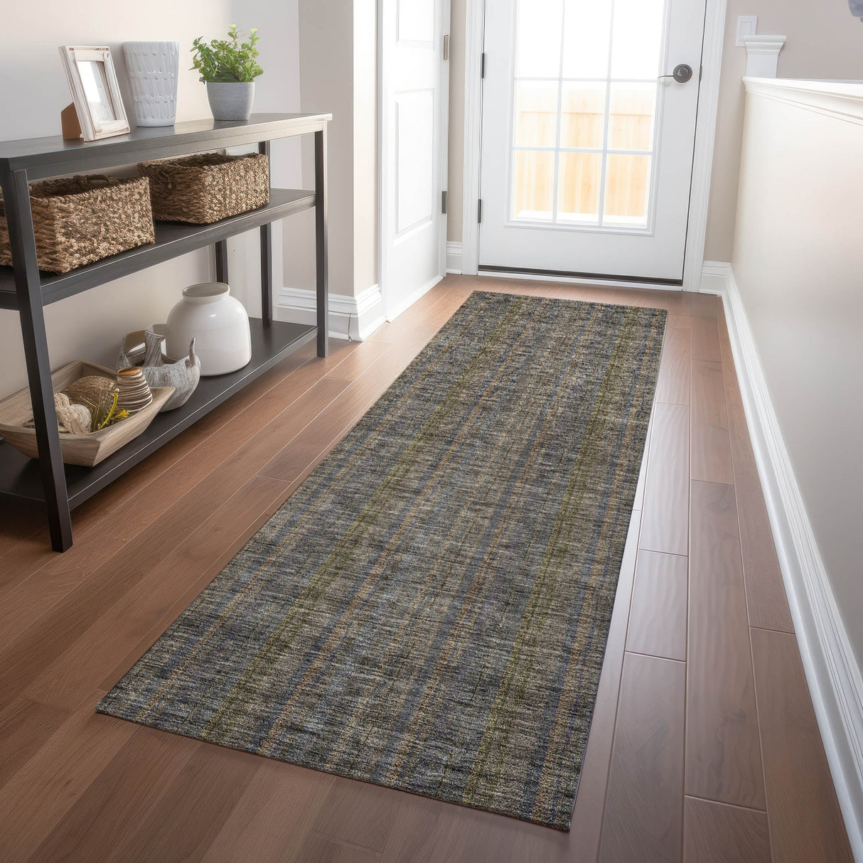 Machine Washable Indoor/ Outdoor Stripe Chantille Rug