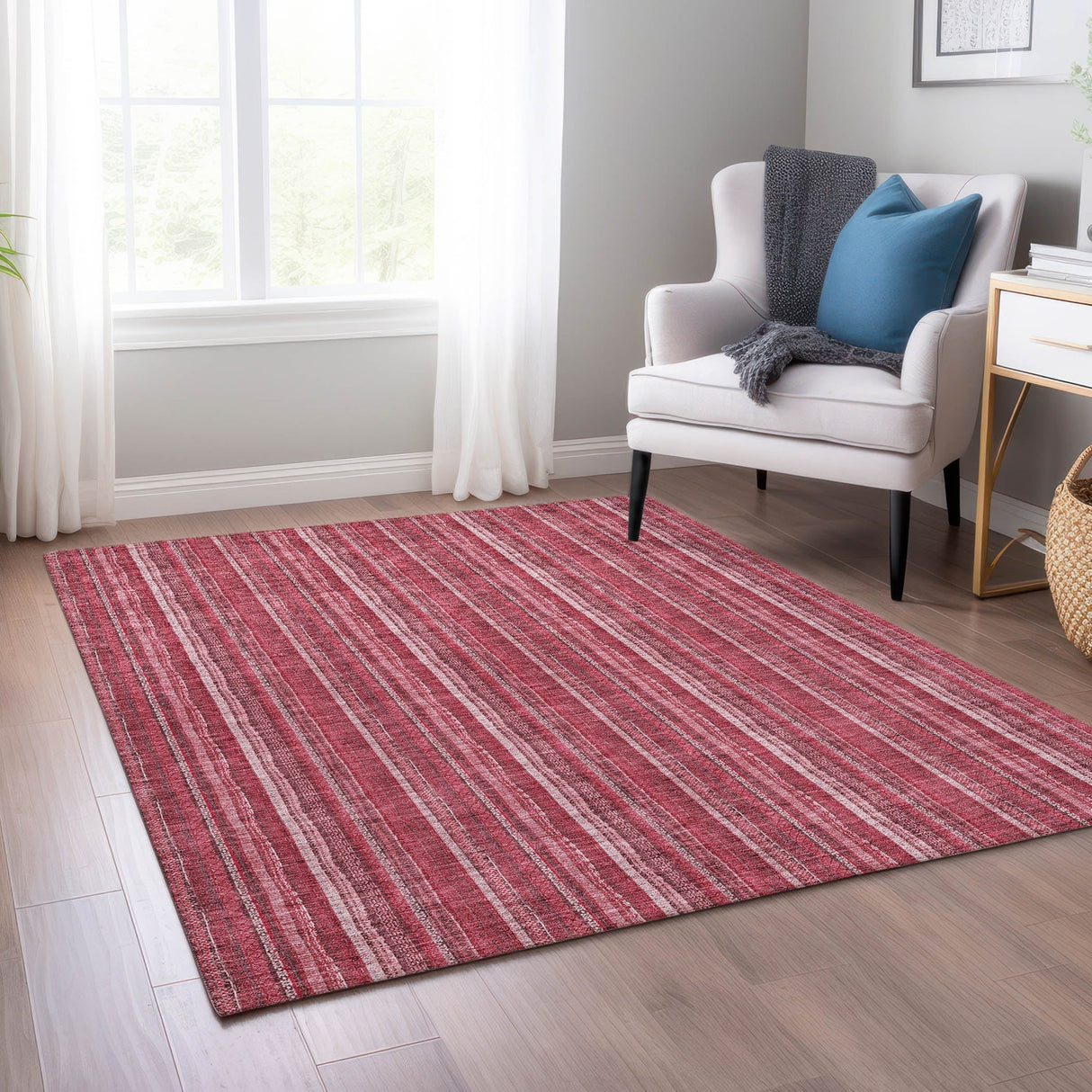 Machine Washable Indoor/ Outdoor Stripe Chantille Rug