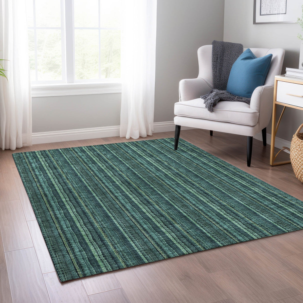 Machine Washable Indoor/ Outdoor Stripe Chantille Rug