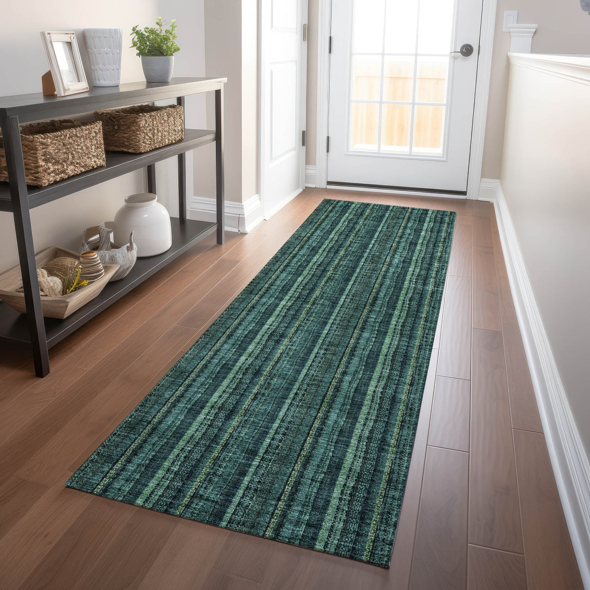 Machine Washable Indoor/ Outdoor Stripe Chantille Rug