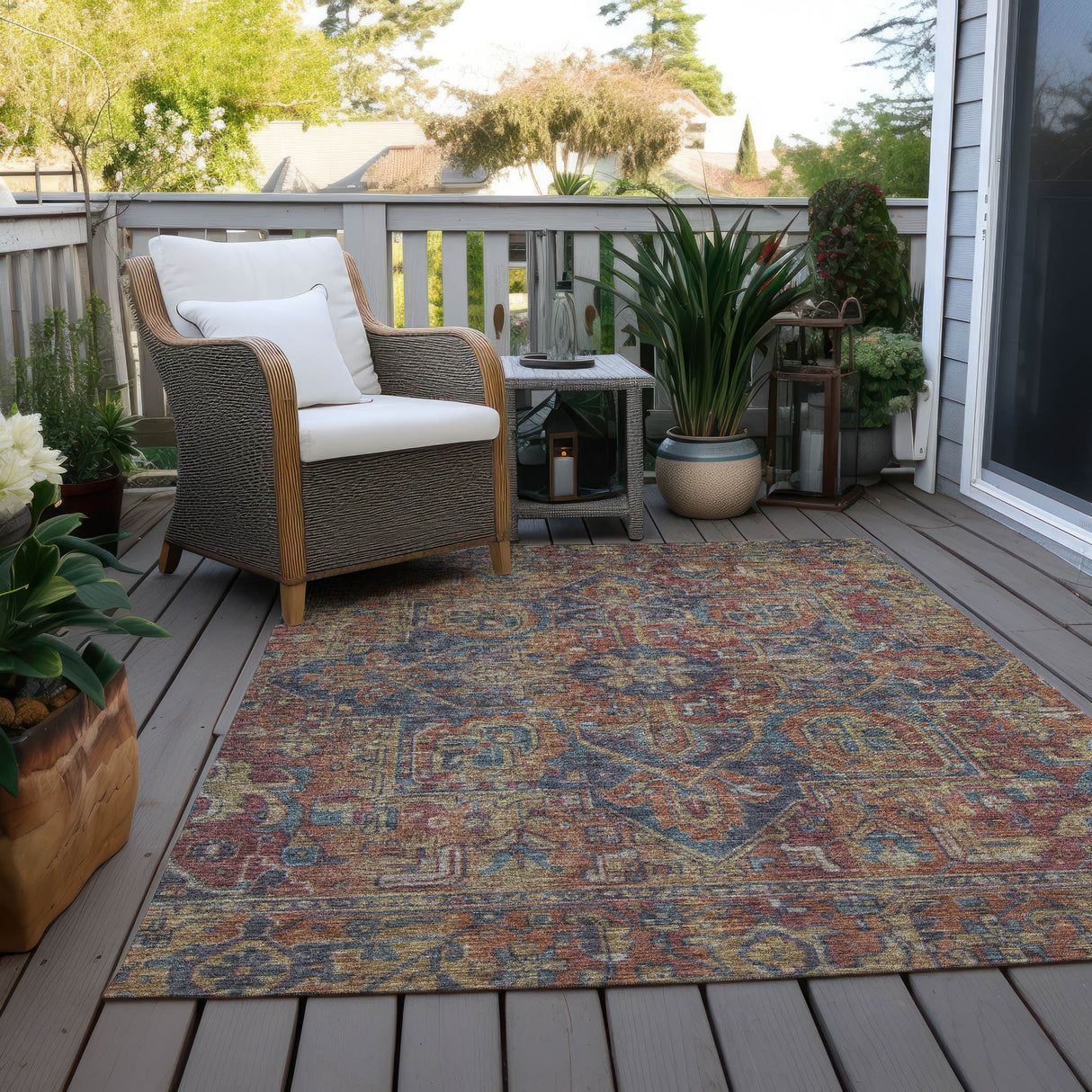 Machine Washable Indoor/ Outdoor Traditional Persian Chantille Rug