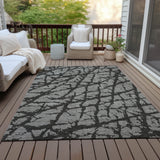 Machine Washable Indoor/ Outdoor Transitional Gray Crackle Chantille Rug