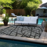 Machine Washable Indoor/ Outdoor Transitional Gray Crackle Chantille Rug