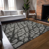 Machine Washable Indoor/ Outdoor Transitional Gray Crackle Chantille Rug