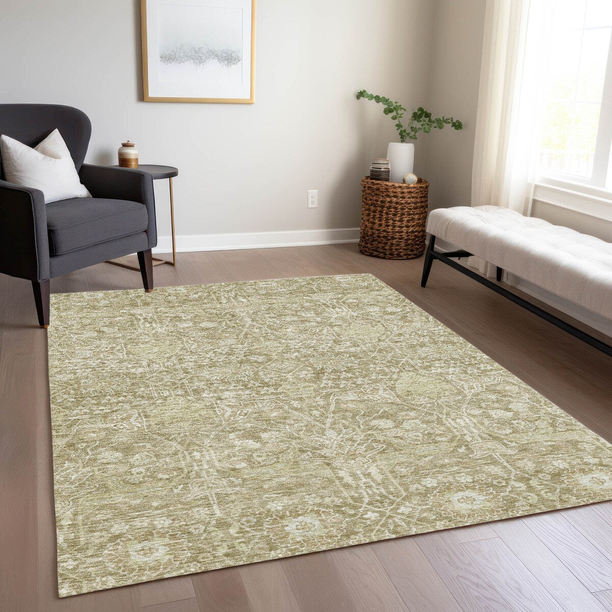 Machine Washable Indoor/ Outdoor Vintage Boho Chantille Rug
