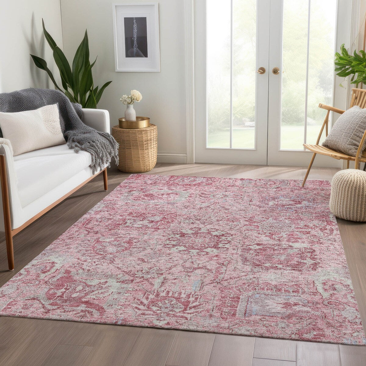 Machine Washable Indoor/ Outdoor Vintage Traditional Chantille Rug