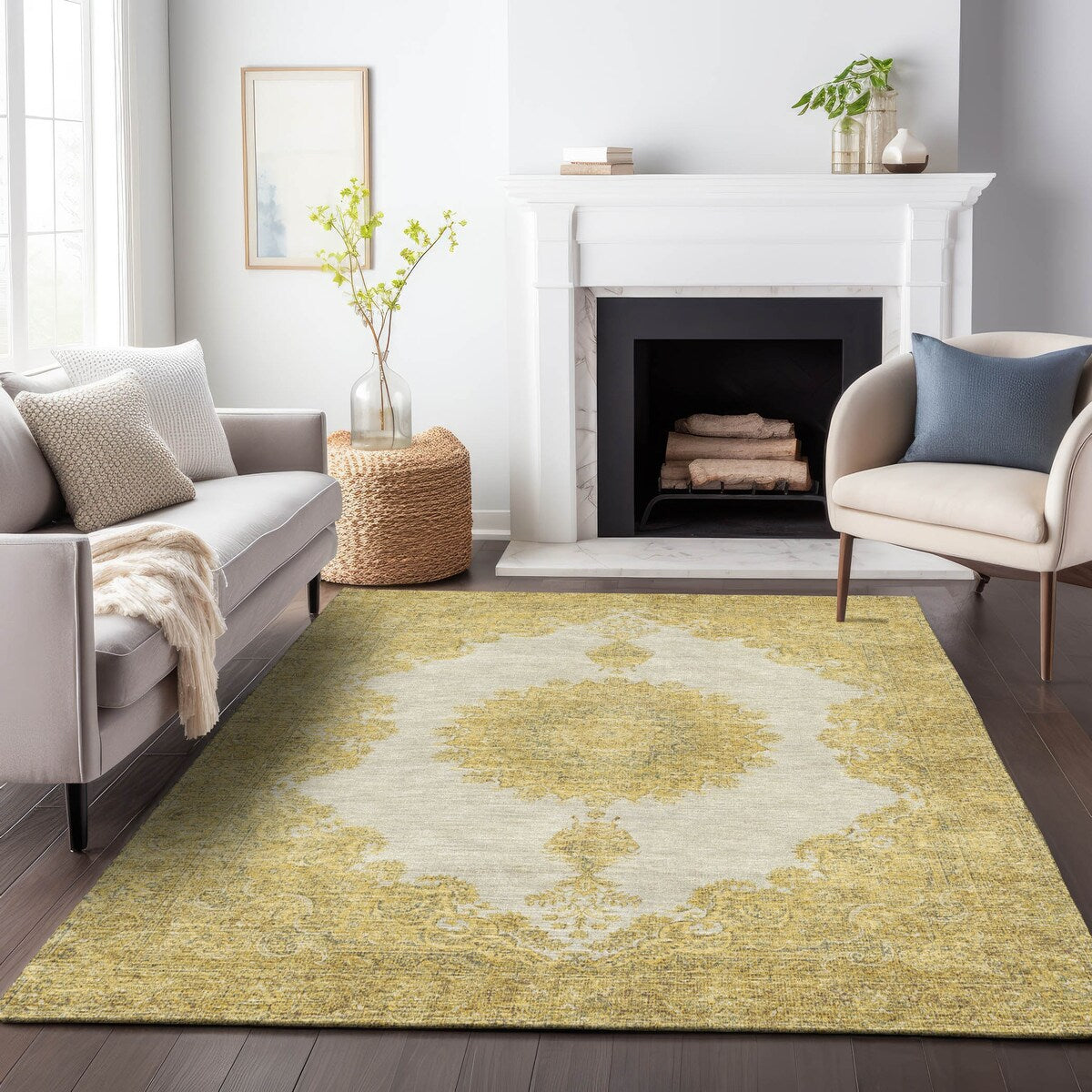 Machine Washable Indoor/ Outdoor Vintage Traditional Chantille Rug
