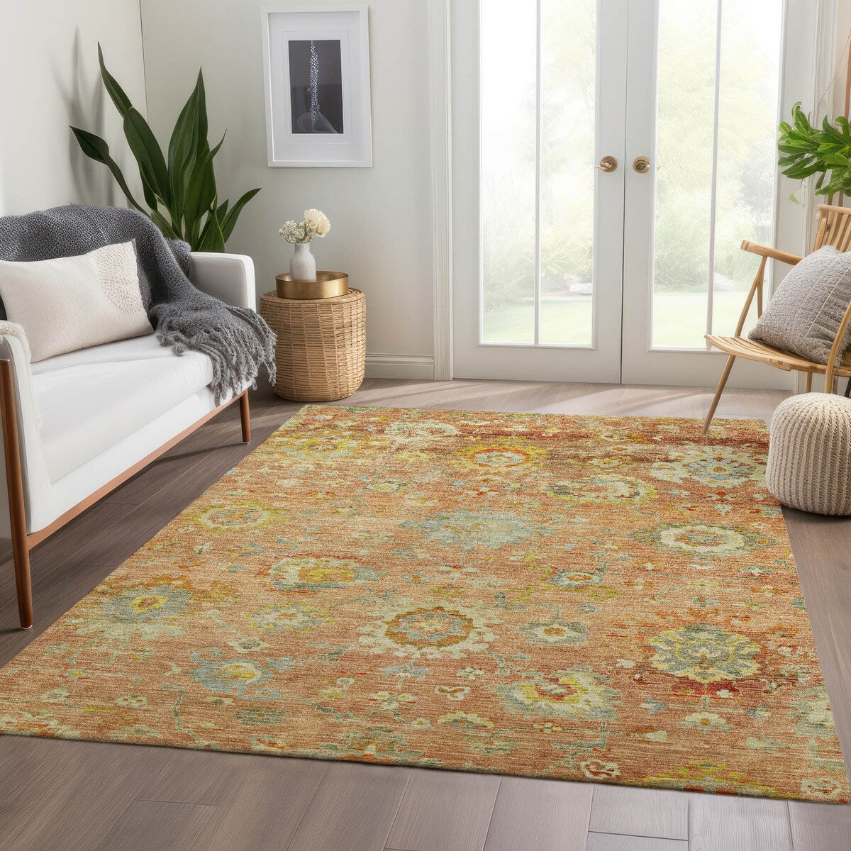 Machine Washable Indoor/ Outdoor Vintage Traditional Chantille Rug