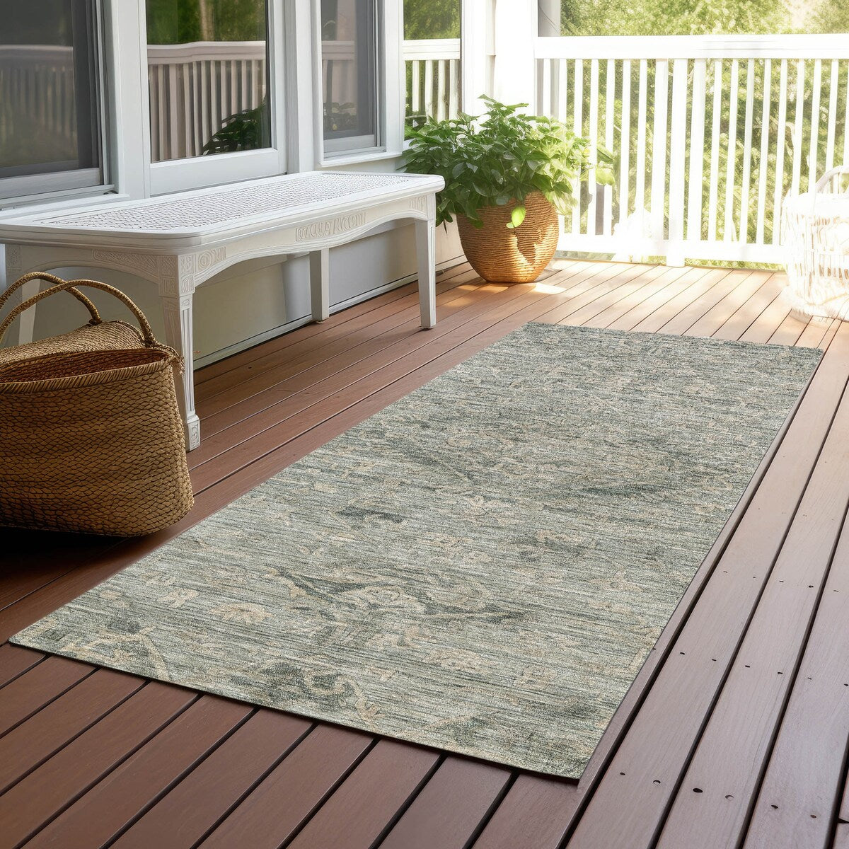 Machine Washable Indoor/ Outdoor Vintage Traditional Chantille Rug