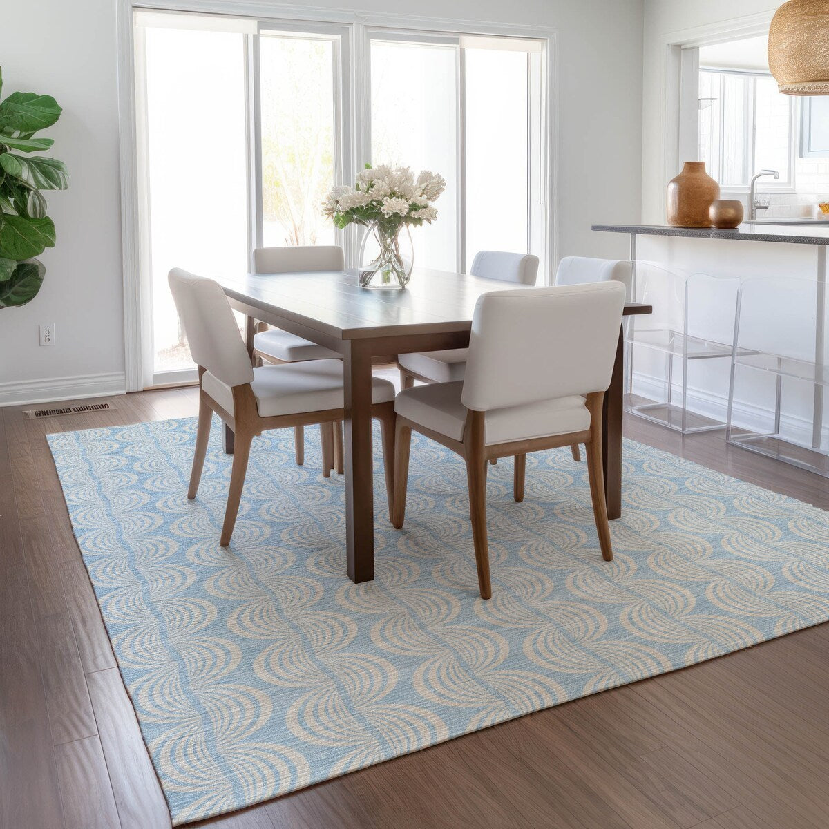 Machine Washable Indoor/ Outdoor Wavy Modern Chantille Rug