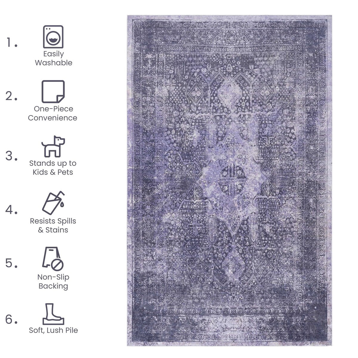 Machine Washable Rug 4x6,Non Slip Rugs for Living Room Bedroom Carpet Stain Resistant,Home Decor - 6' x 7'