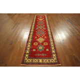 Made In Pakistan Hand-knotted Wool Super Kazak Love Red Tribal Rug (3' x 10')