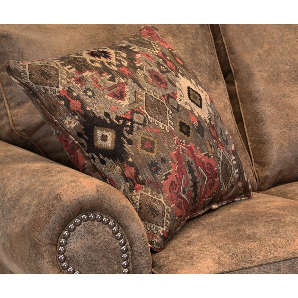 Rancho Rustic Brown Buckskin Fabric Upholstered Sleeper Sofa - 37 x 86 x 40