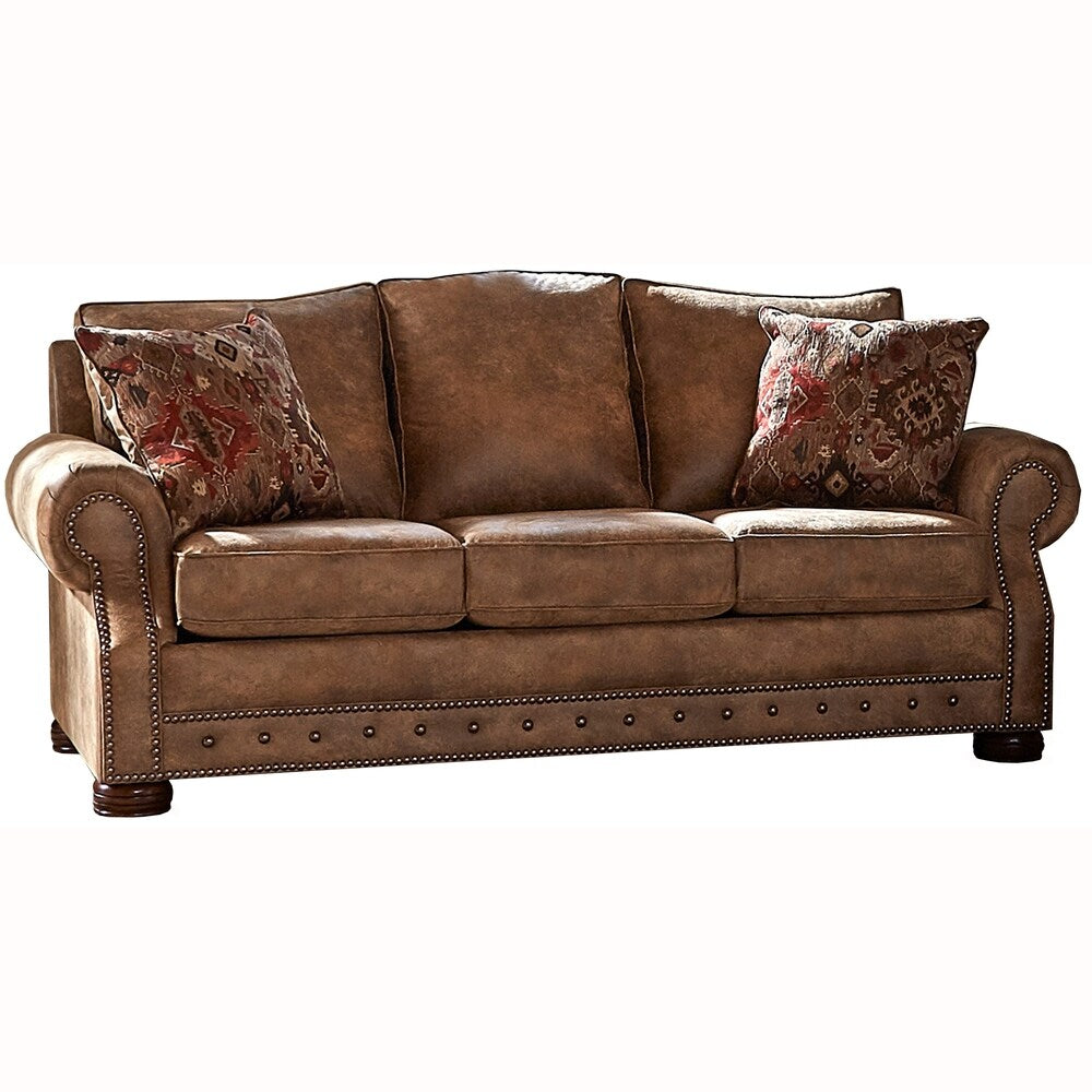 Rancho Rustic Brown Buckskin Fabric Upholstered Sleeper Sofa - 37 x 86 x 40